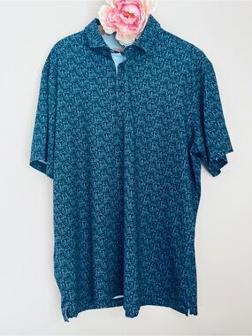 Walter Hagen Men's Blue Sailboat Print Patterned Short-Sleeve Polo Golf Shirt L